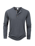 Men's T Shirt Autumn Button Long Sleeve Henley Neck T-Shirt Solid Color Casual Breathable Versatile Tops Fashion Slim T-Shirts
