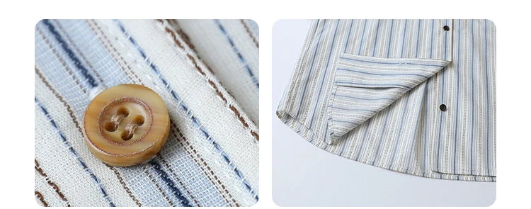 CHIC VEN Women Shirt Single Breasted Loose Casual Vertical Stripe Short Sleeve Blouses Cotton Female Coat Summer 2025