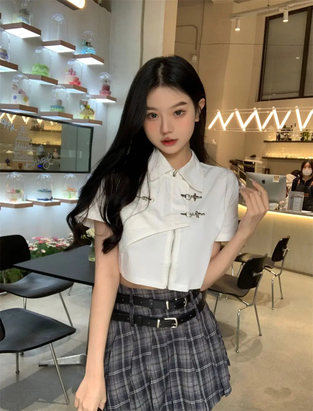 Shirts Women Retro Fashion Design Students Sweet Crop Daily Leisure Solid Simple All-match Turn-down Collar Summer Hotsweet Sexy