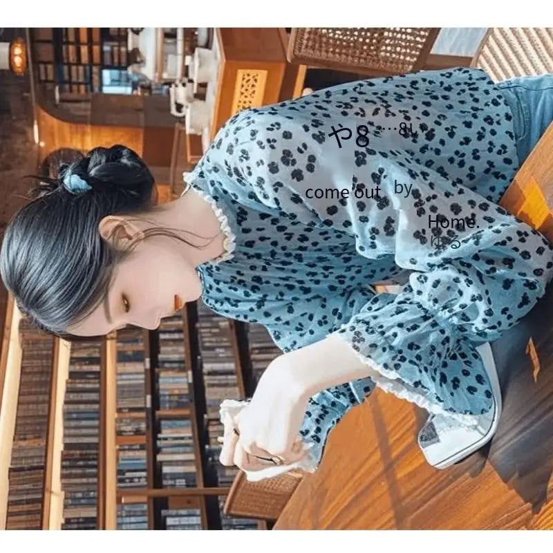 Luxury Floral French Chiffon Blouse Women Long Sleeve Fashion Elegant