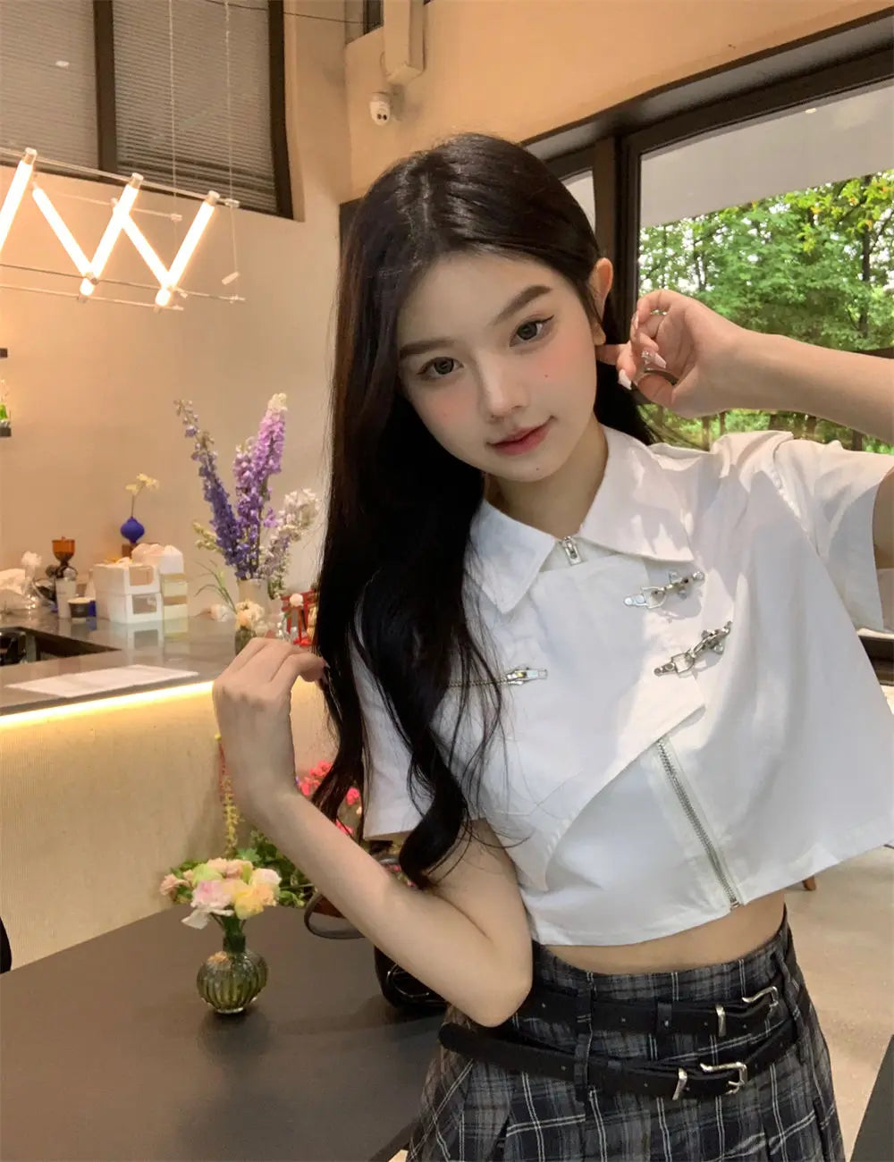 Shirts Women Retro Fashion Design Students Sweet Crop Daily Leisure Solid Simple All-match Turn-down Collar Summer Hotsweet Sexy
