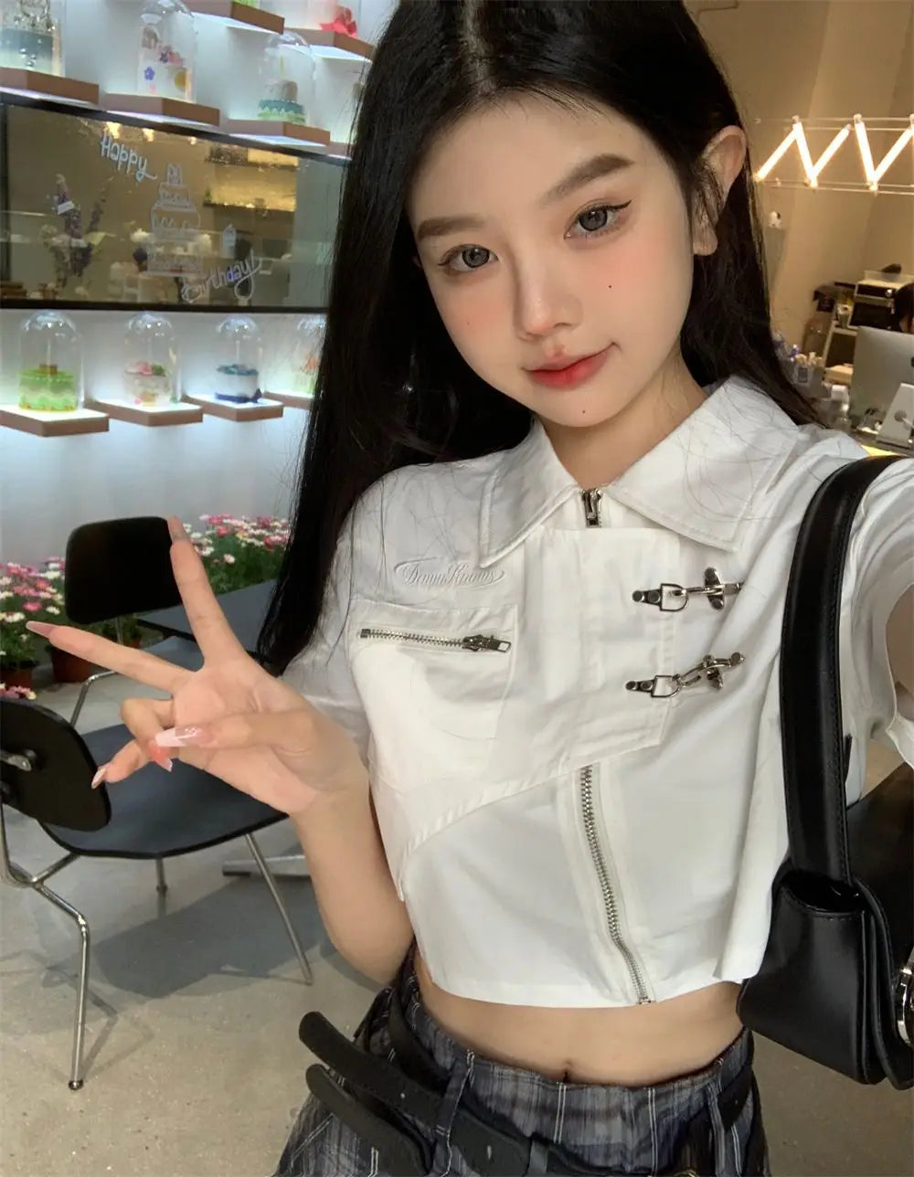 Shirts Women Retro Fashion Design Students Sweet Crop Daily Leisure Solid Simple All-match Turn-down Collar Summer Hotsweet Sexy