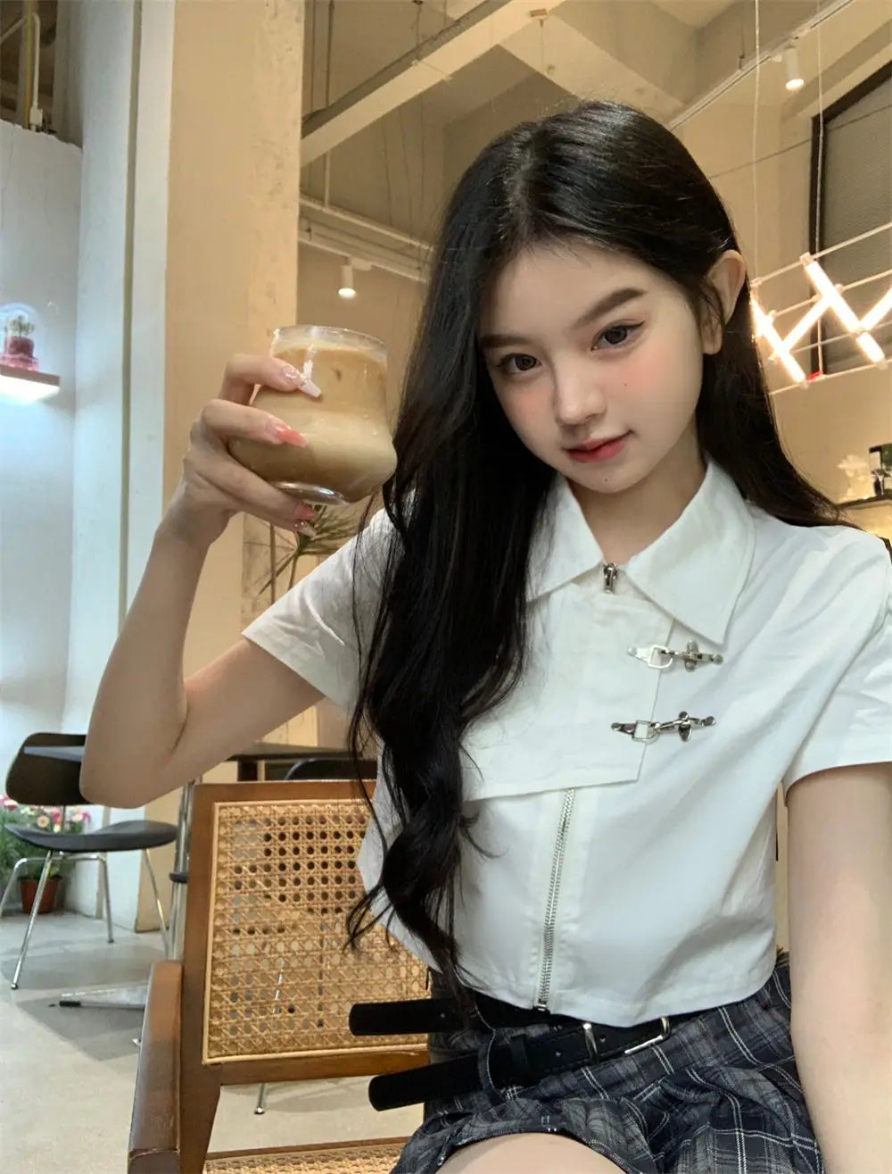 Shirts Women Retro Fashion Design Students Sweet Crop Daily Leisure Solid Simple All-match Turn-down Collar Summer Hotsweet Sexy
