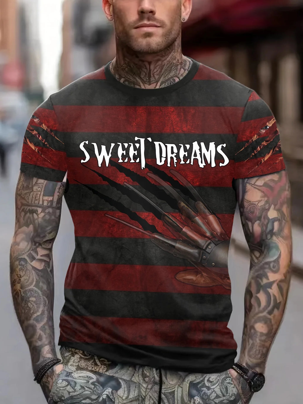 Red Striped T-Shirt For Men Slogan Printed Short Sleeved Top Casual Men's Streetwear Fashionable Vintage Men's Clothing 6xl