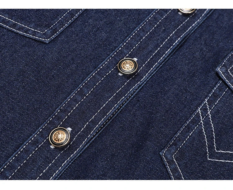 LOUIS YAO 2025 Spring Color Contrasting Bright Thread Denim Shirt Retro Collar Single breasted Long sleeved Women's Shirt