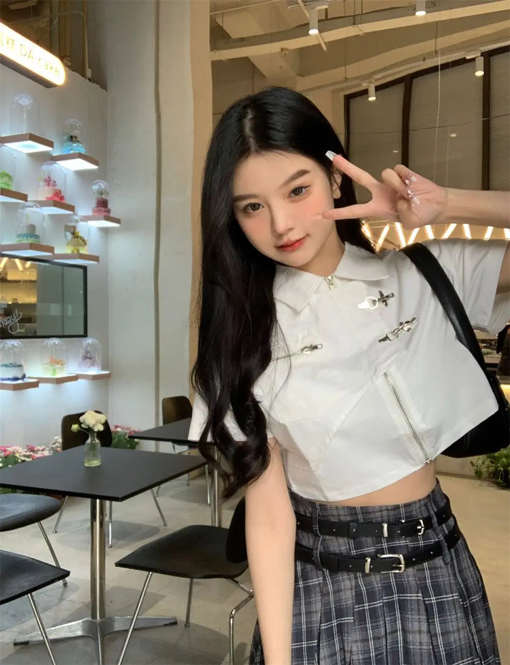 Shirts Women Retro Fashion Design Students Sweet Crop Daily Leisure Solid Simple All-match Turn-down Collar Summer Hotsweet Sexy