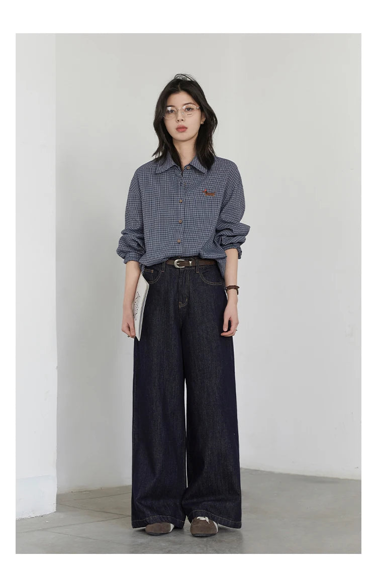 CHIC VEN Women Shirt Long Sleeve Single Breasted New Loose Casual Embroidered Plaid Blouses Retro Female Top Spring Summer 2025