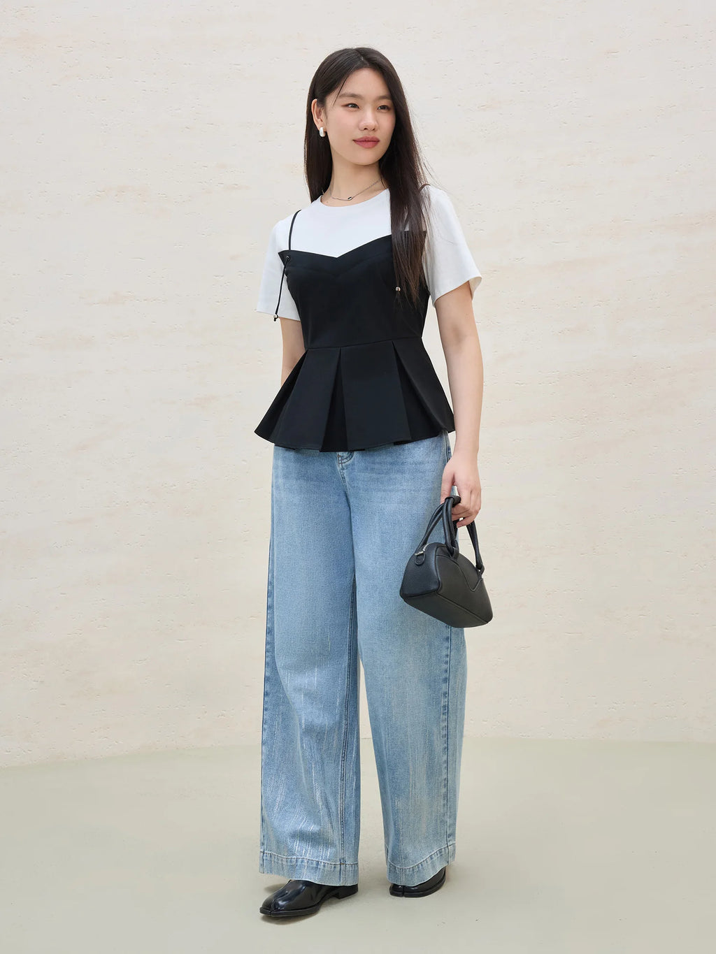 DUSHU Fake Two-piece Simple Commuter Strappy T-shirt For Women 2025 Summer New Arrival Fashionable All-match Tops 25DS82278