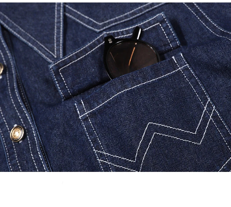 LOUIS YAO 2025 Spring Color Contrasting Bright Thread Denim Shirt Retro Collar Single breasted Long sleeved Women's Shirt