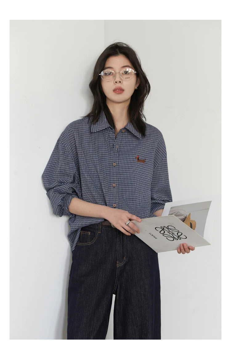 CHIC VEN Women Shirt Long Sleeve Single Breasted New Loose Casual Embroidered Plaid Blouses Retro Female Top Spring Summer 2025