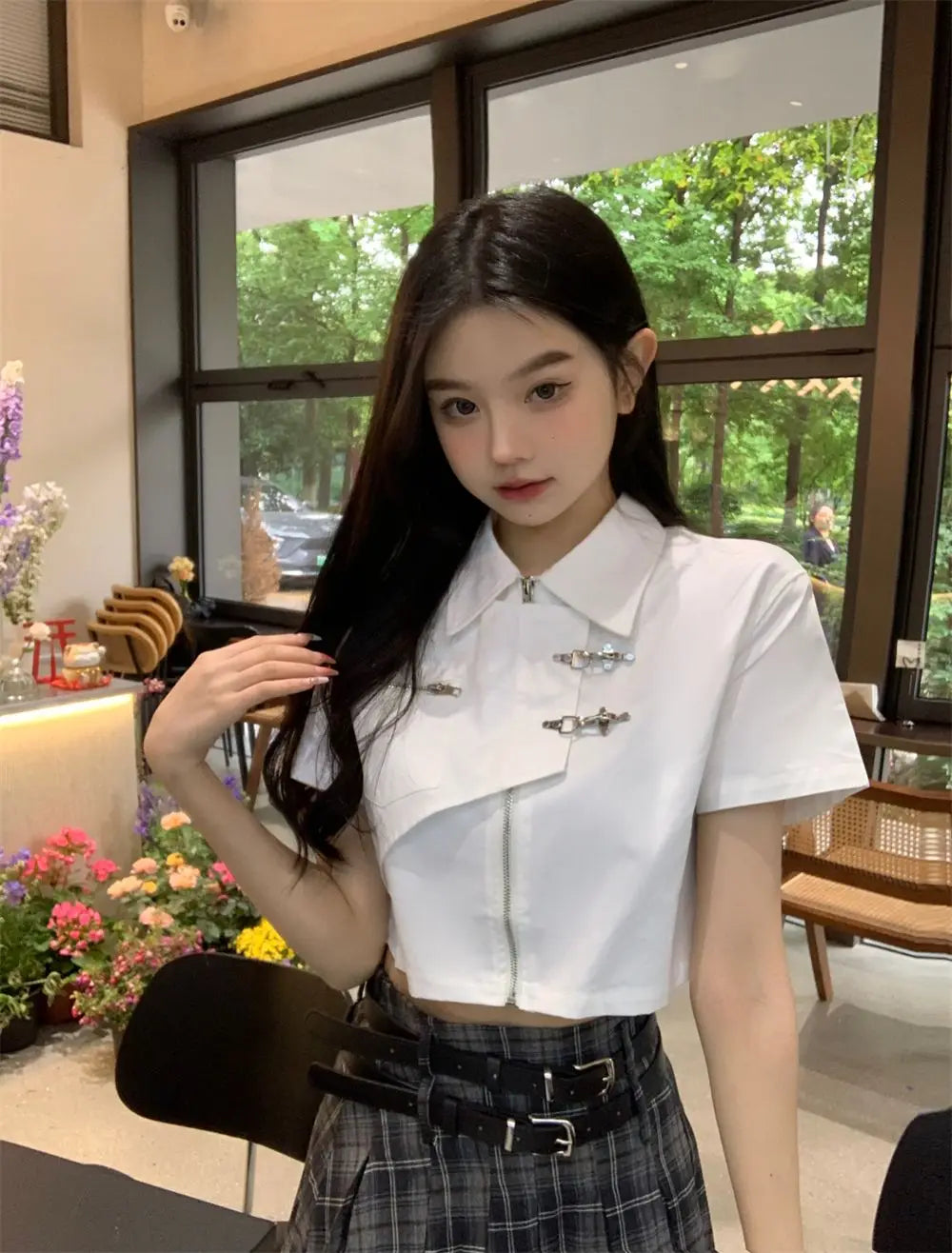 Shirts Women Retro Fashion Design Students Sweet Crop Daily Leisure Solid Simple All-match Turn-down Collar Summer Hotsweet Sexy