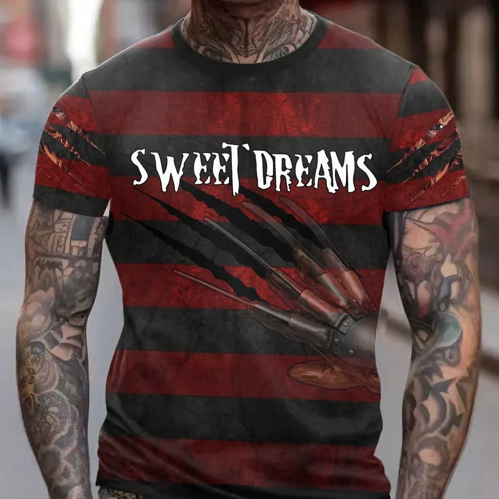 Red Striped T-Shirt For Men Slogan Printed Short Sleeved Top Casual Men's Streetwear Fashionable Vintage Men's Clothing 6xl