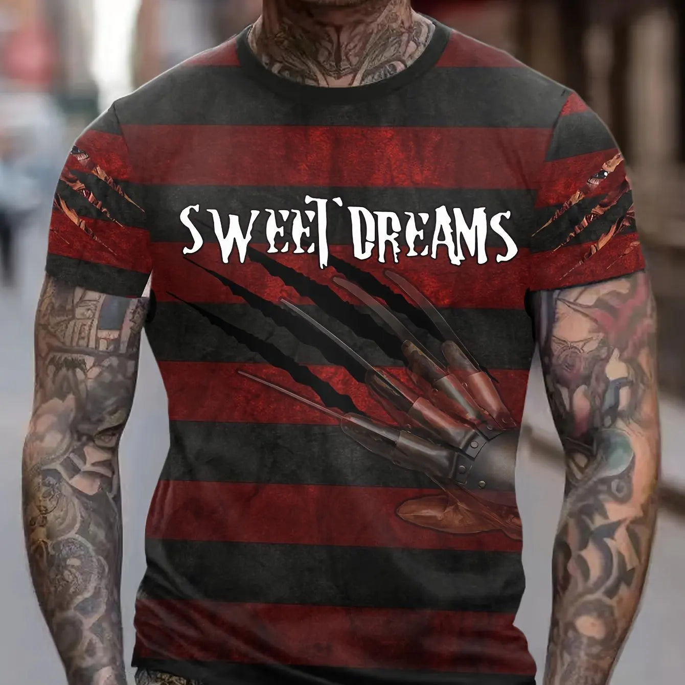 Red Striped T-Shirt For Men Slogan Printed Short Sleeved Top Casual Men's Streetwear Fashionable Vintage Men's Clothing 6xl