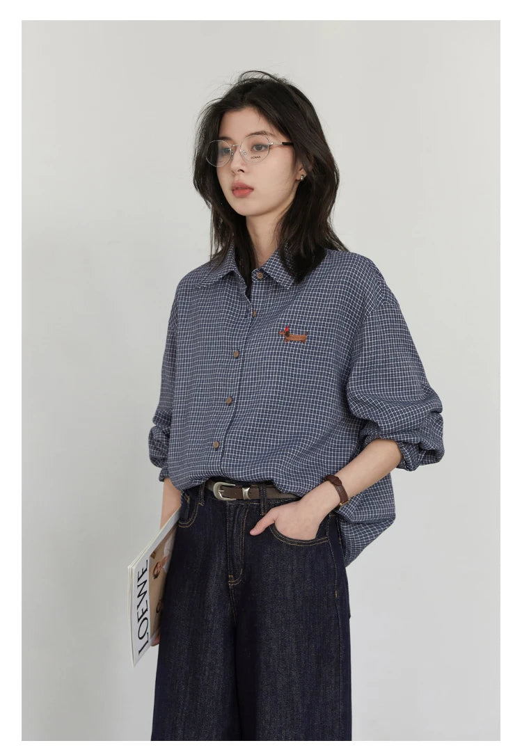 CHIC VEN Women Shirt Long Sleeve Single Breasted New Loose Casual Embroidered Plaid Blouses Retro Female Top Spring Summer 2025