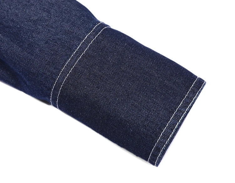 LOUIS YAO 2025 Spring Color Contrasting Bright Thread Denim Shirt Retro Collar Single breasted Long sleeved Women's Shirt