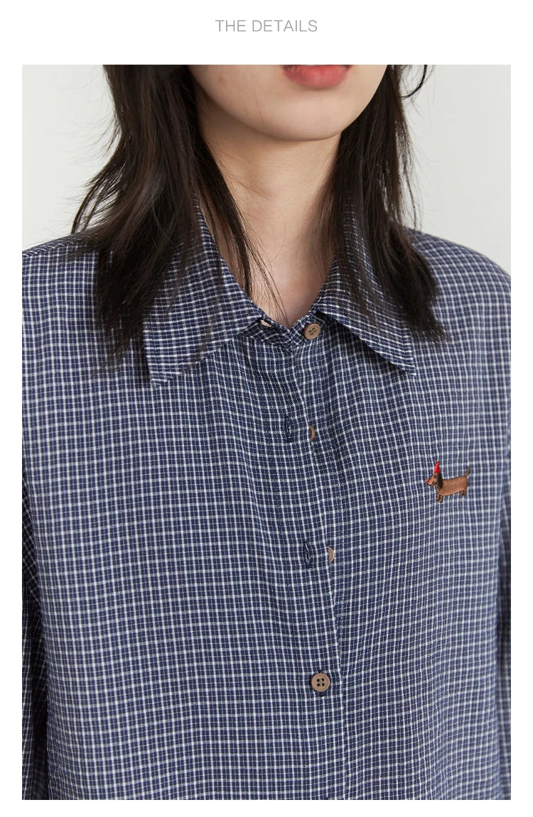 CHIC VEN Women Shirt Long Sleeve Single Breasted New Loose Casual Embroidered Plaid Blouses Retro Female Top Spring Summer 2025