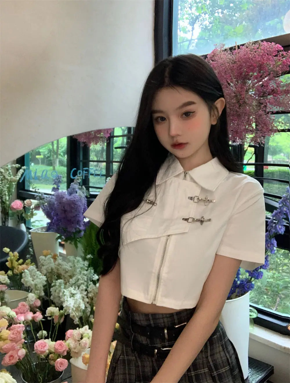 Shirts Women Retro Fashion Design Students Sweet Crop Daily Leisure Solid Simple All-match Turn-down Collar Summer Hotsweet Sexy