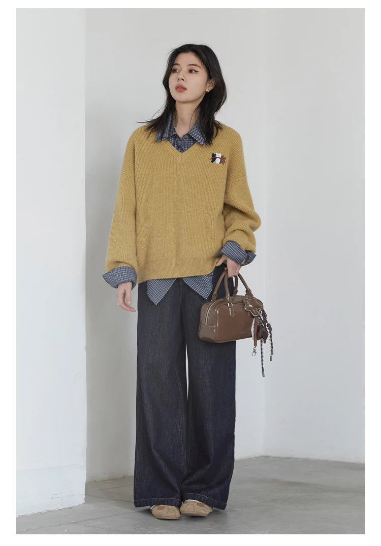 CHIC VEN Women Shirt Long Sleeve Single Breasted New Loose Casual Embroidered Plaid Blouses Retro Female Top Spring Summer 2025