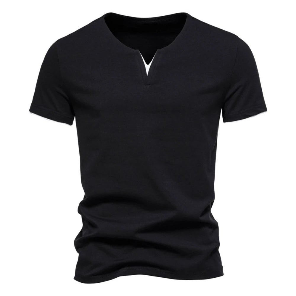 Men's T-shirts Summer Henley V-neck Short Sleeve Casual Solid Color Slim Fit T-shirt Breathable Basic Loose Fitness Sports Top