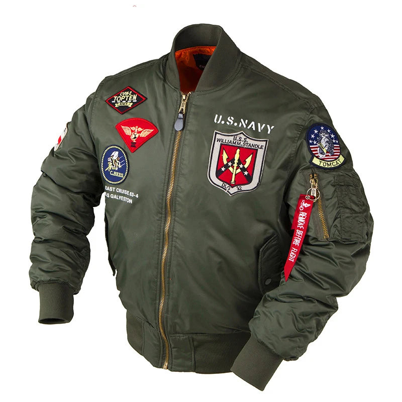 2025 Winter Top Gun Bomber Flight Jacket Windproof Water Resistant MA-1 Air Force Army Vintage Pilot Motorcycle Aviator Varsity