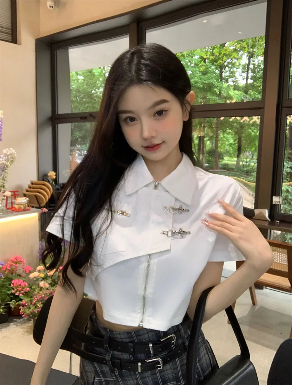 Shirts Women Retro Fashion Design Students Sweet Crop Daily Leisure Solid Simple All-match Turn-down Collar Summer Hotsweet Sexy