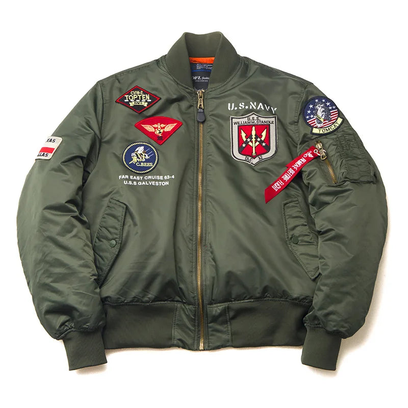 2025 Winter Top Gun Bomber Flight Jacket Windproof Water Resistant MA-1 Air Force Army Vintage Pilot Motorcycle Aviator Varsity