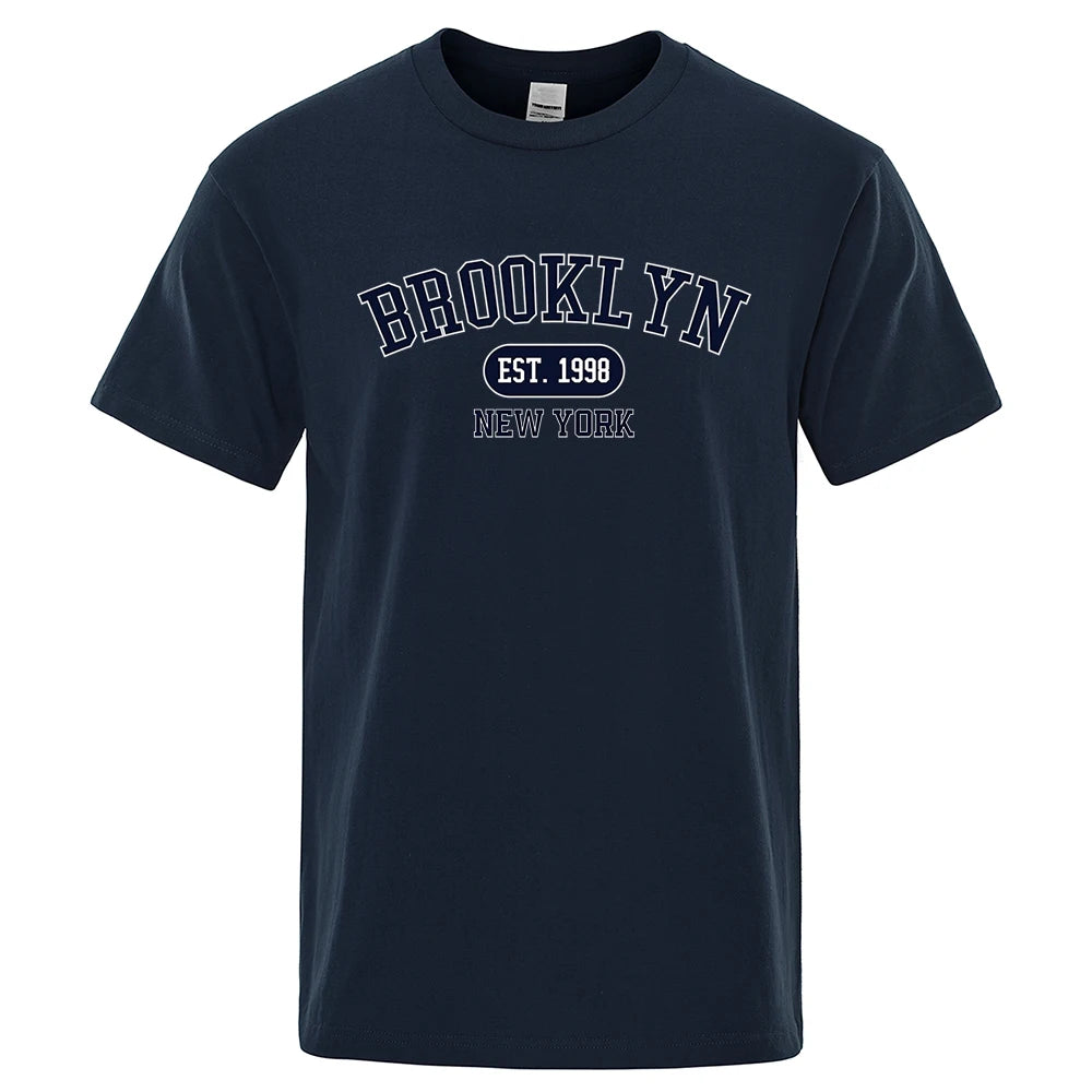 Brooklyn Est.1998 New York Letter Print T Shirts Man Women Casual Short Sleeve Breathable Fashion Tops Cotton Oversized T-Shirts
