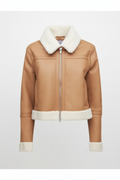Daniel Jack Tan Shearling Cropped Leather Jacket - Front View