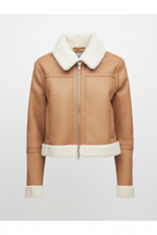 Daniel Jack Tan Shearling Cropped Leather Jacket - Front View
