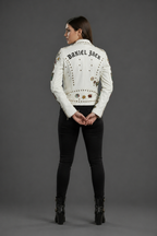 Daniel Jack White Studded Pin Biker Leather Jacket