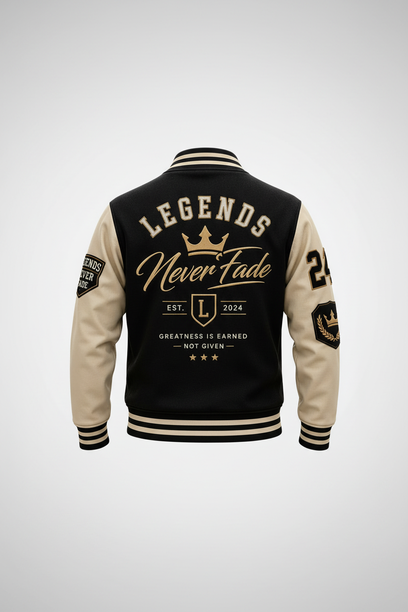 Legends Never Fade Varsity Jacket – Back View