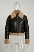 Daniel Jack Women's Shearling Cropped Leather Jacket - Front View