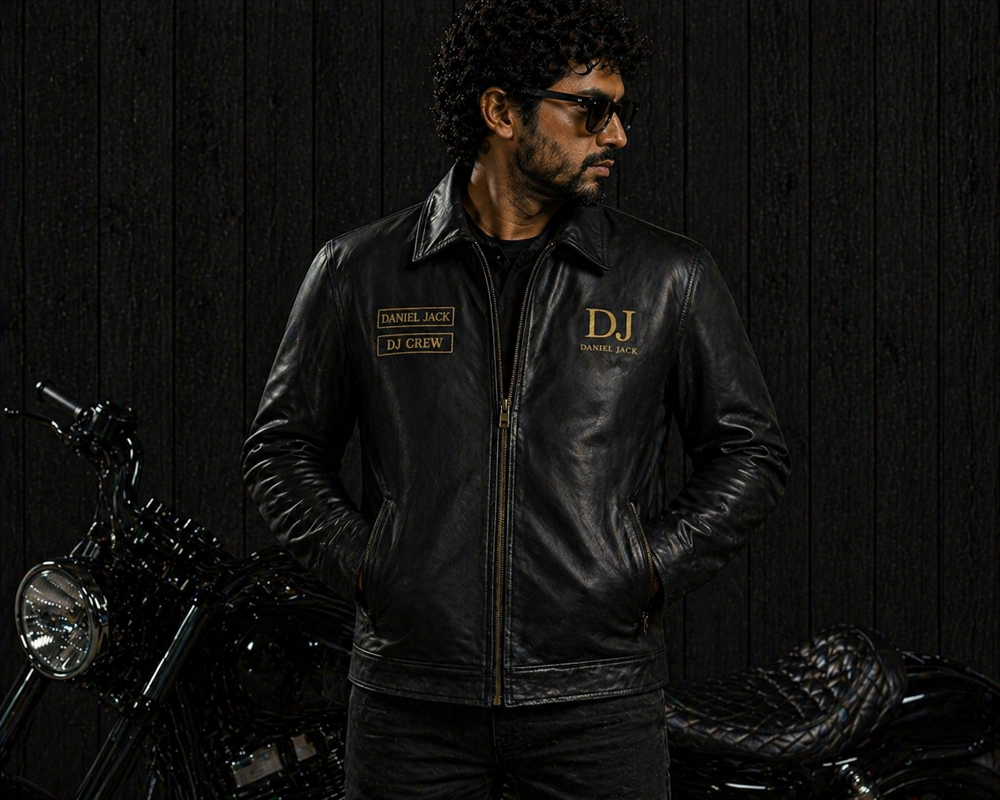 Daniel Jack Leather Biker Jacket – Gold Edition