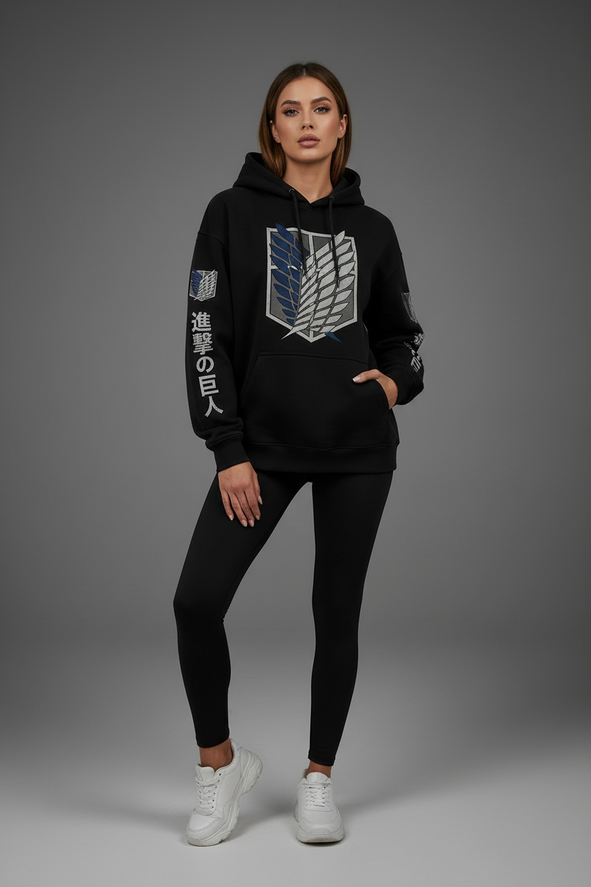 Female model wearing Daniel Jack Premium Logo Hoodie
