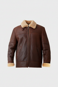 Daniel Jack Brown Shearling Aviator Leather Jacket - Front View
