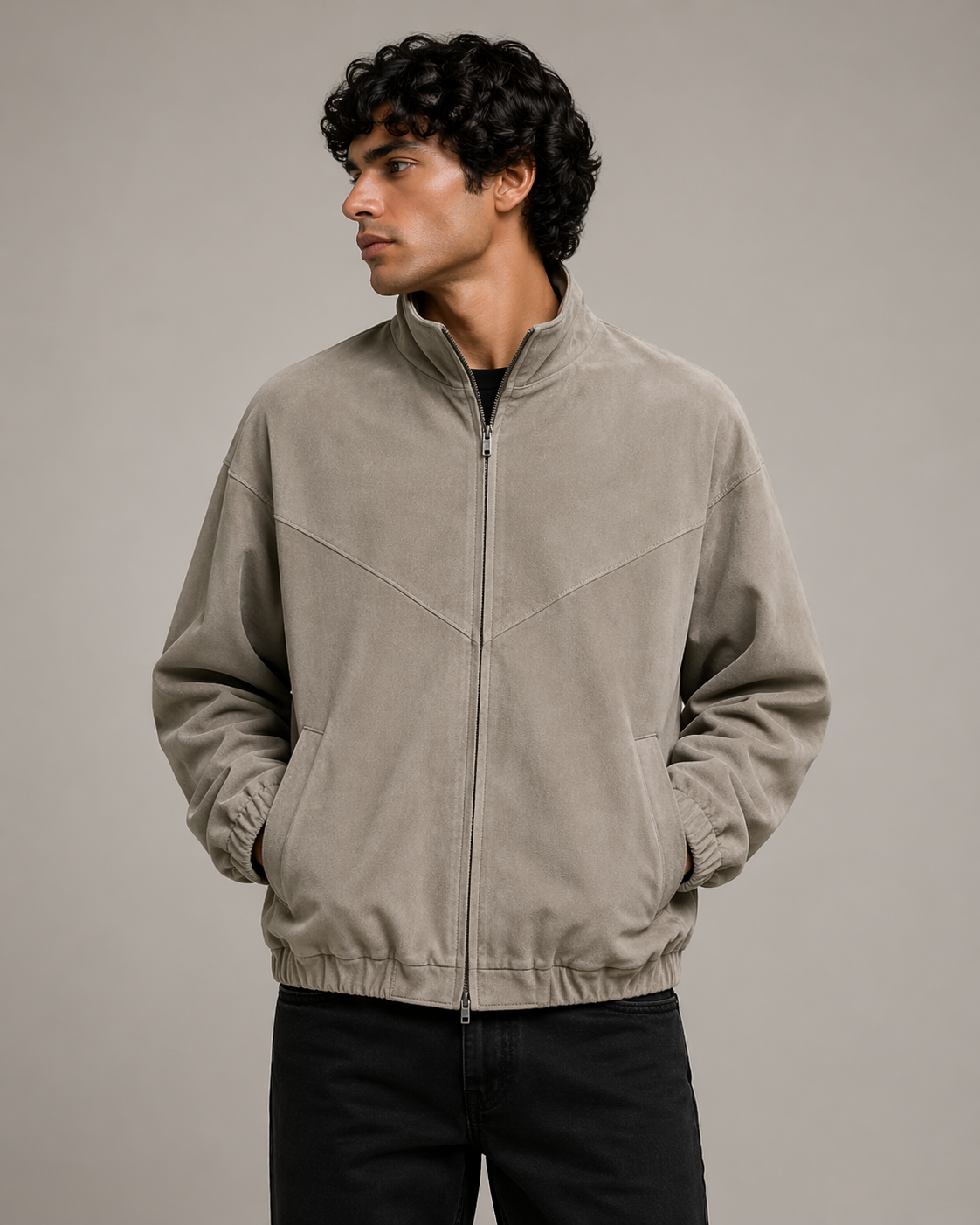 The Architect – Premium Stone Suede Bomber Jacket  - DJ Style