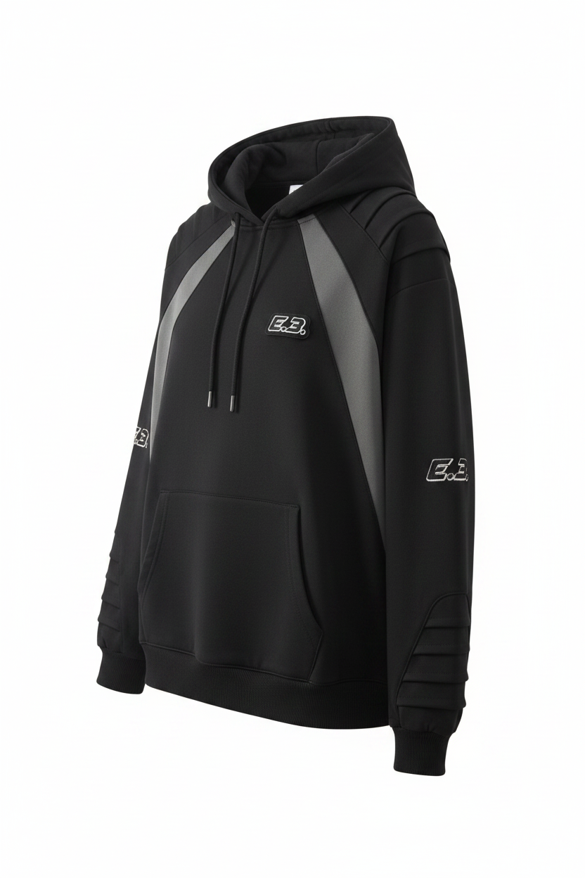 Premium Logo Hoodie angled side view on white background
