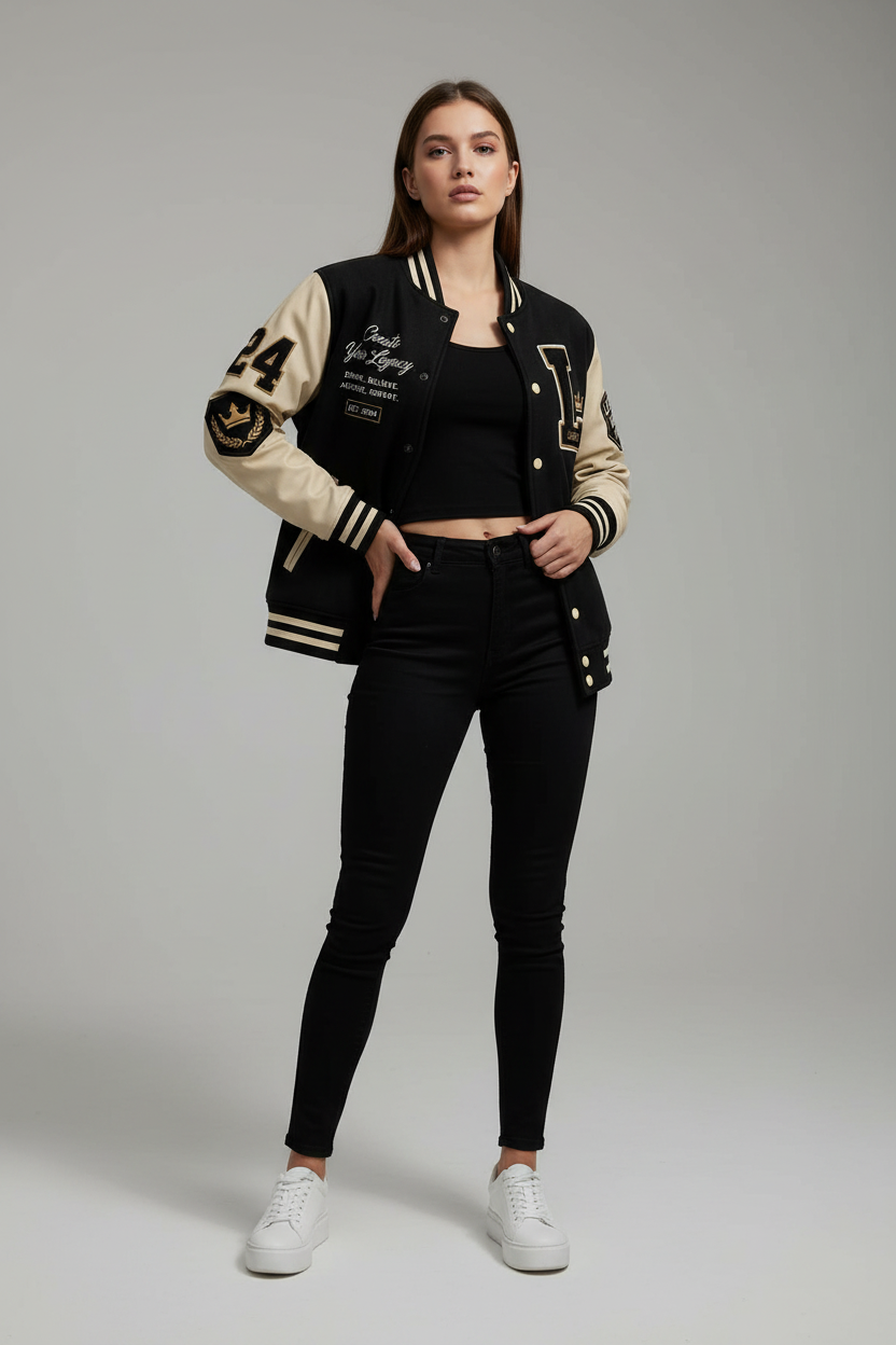 Legends Never Fade Varsity Jacket – Female Model