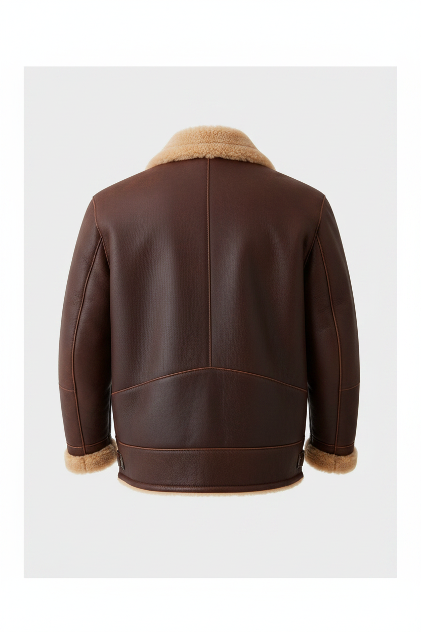 Daniel Jack Brown Shearling Aviator Leather Jacket - Back View