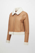 Daniel Jack Tan Shearling Cropped Leather Jacket - Side View
