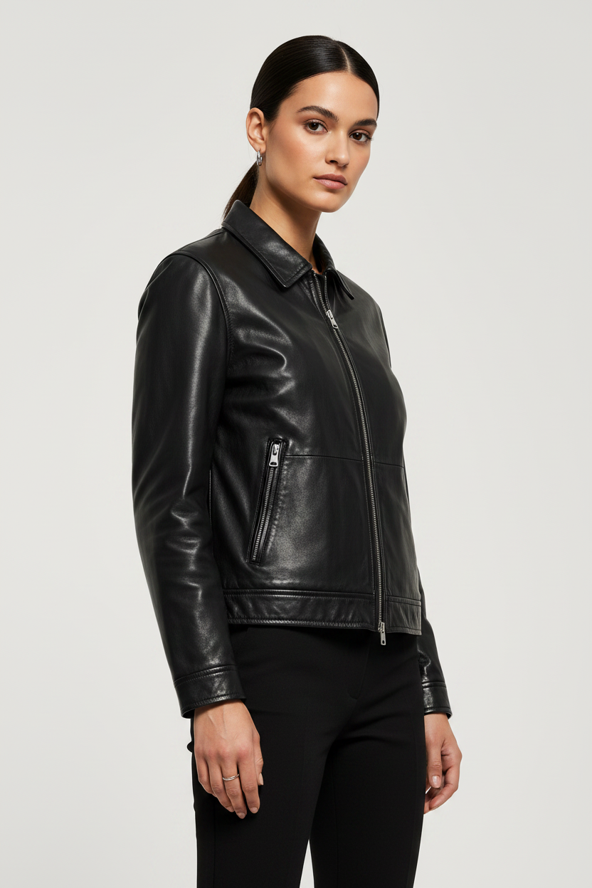 The Classic Premium Leather Jacket – Female Model