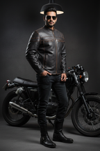 Daniel Jack Distressed Vintage Leather Motorcycle Jacket - Male Model