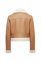 Daniel Jack Tan Shearling Cropped Leather Jacket - Back View