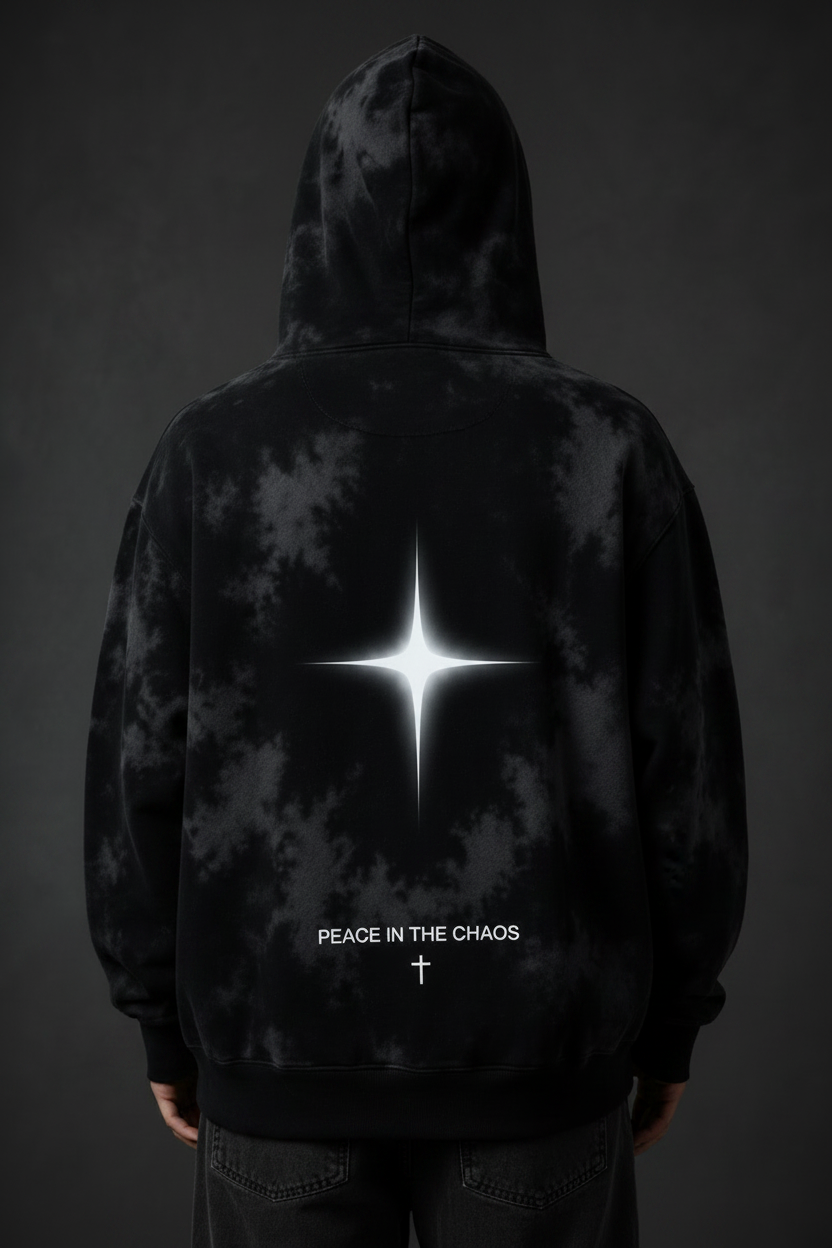 Premium Logo Hoodie back product view showing Peace In The Chaos graphic
