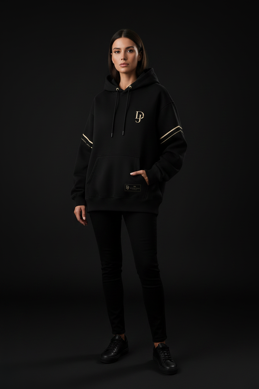 Female model wearing Daniel Jack Club Premium Hoodie