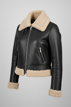 Daniel Jack Women's Shearling Cropped Leather Jacket - Side View