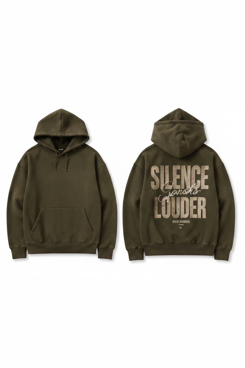 Silence Is Louder Hoodie back view showing large graphic print