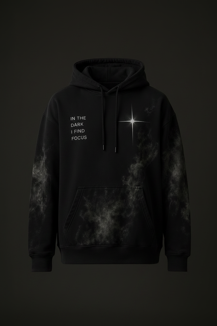 Premium Logo Hoodie front view with star and text graphic
