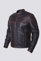Daniel Jack Distressed Vintage Leather Motorcycle Jacket - Side View