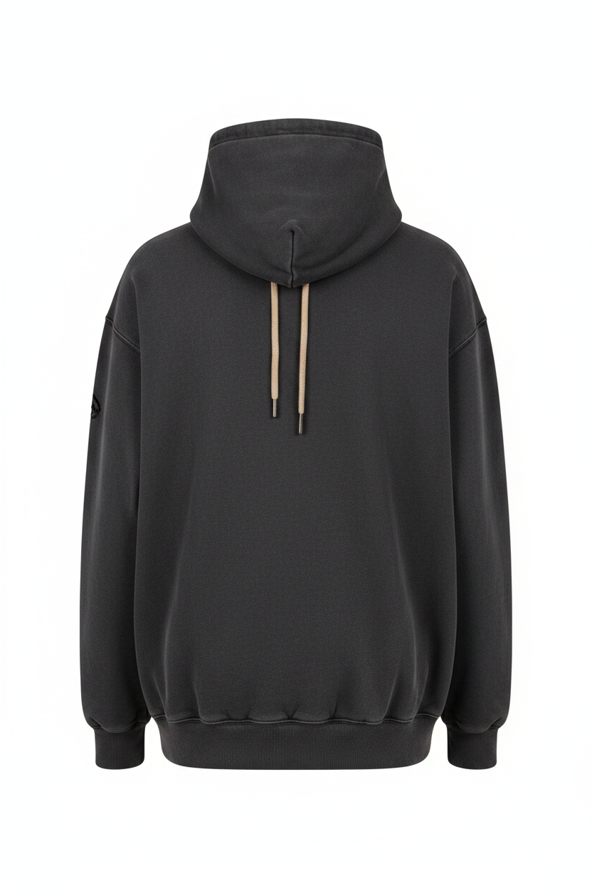 Premium Logo Hoodie back view showing shoulder logo placement